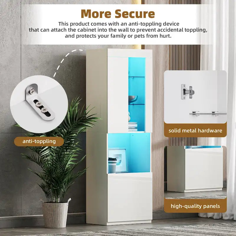 Meuble TV avec cheminée électrique non chauffante de 34,2 pouces, centre multimédia avec éclairage LED, étagères en verre trempé pour téléviseurs jusqu'à 75 pouces.