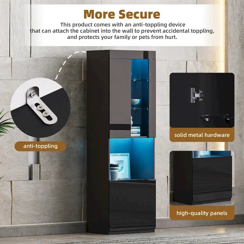 Meuble TV avec cheminée électrique non chauffante de 34,2 pouces, centre multimédia avec éclairage LED, étagères en verre trempé pour téléviseurs jusqu'à 75 pouces.