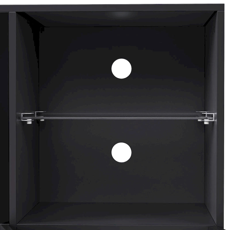 Meuble TV avec cheminée électrique non chauffante de 34,2 pouces, centre multimédia avec éclairage LED, étagères en verre trempé pour téléviseurs jusqu'à 75 pouces.