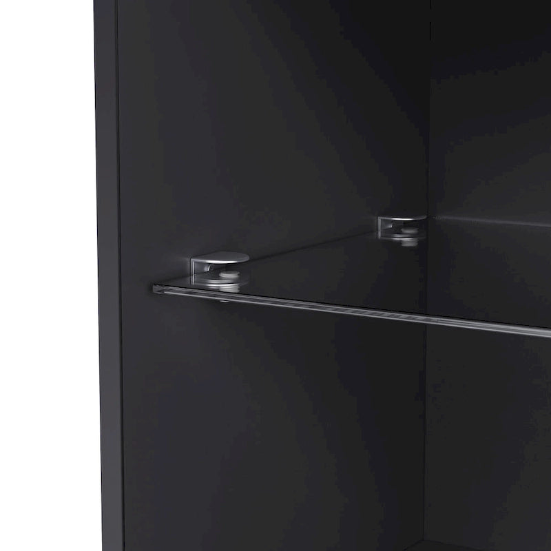 Meuble TV avec cheminée électrique non chauffante de 34,2 pouces, centre multimédia avec éclairage LED, étagères en verre trempé pour téléviseurs jusqu'à 75 pouces.