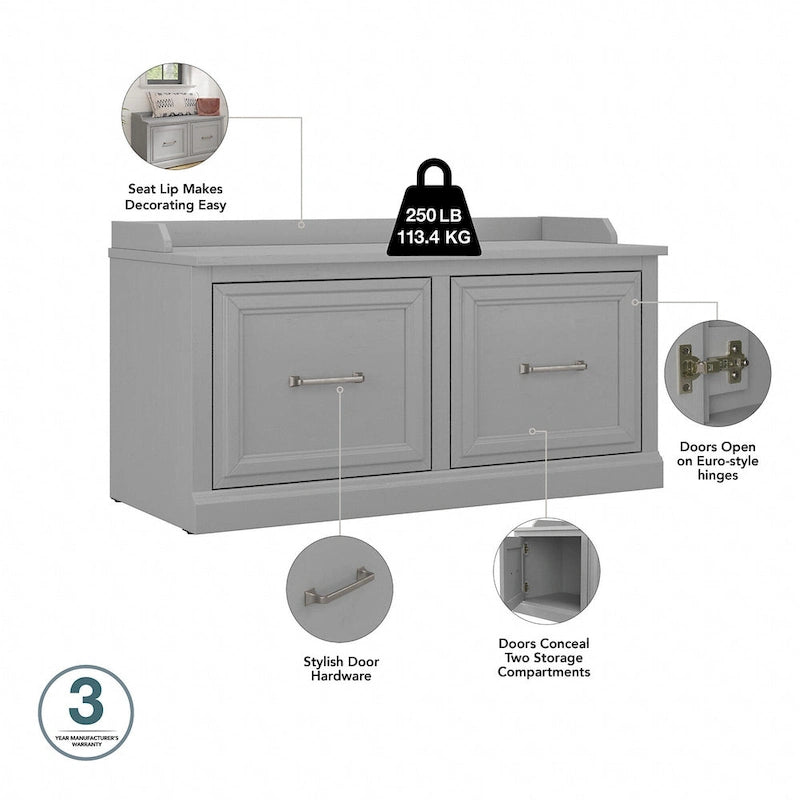 Banc à chaussures Woodland 40W avec portes et porte-manteau mural par Bush Furniture