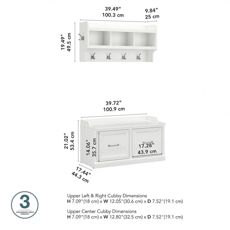 Banc à chaussures Woodland 40W avec portes et porte-manteau mural par Bush Furniture