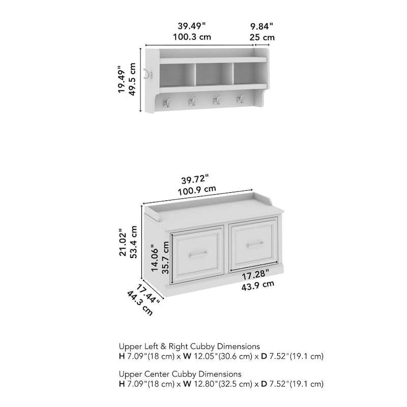 Banc à chaussures Woodland 40W avec portes et porte-manteau mural par Bush Furniture