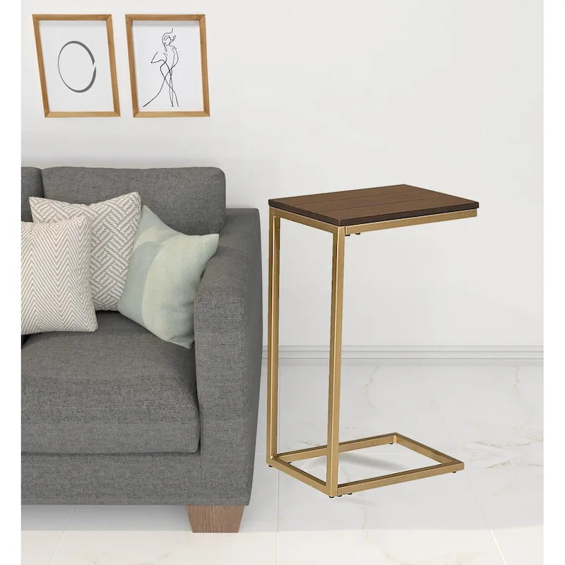 Table d'appoint HomeRoots 25 en bois massif brun foncé et structure en acier