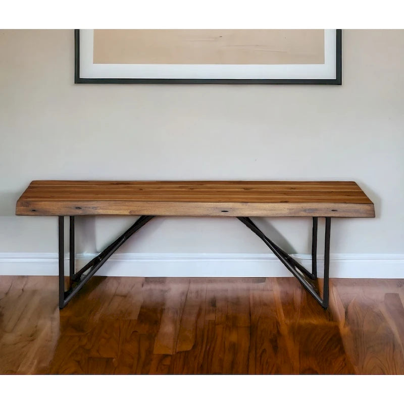 HomeRoots 55 Brown and Black Solid Wood Dining Bench - 55