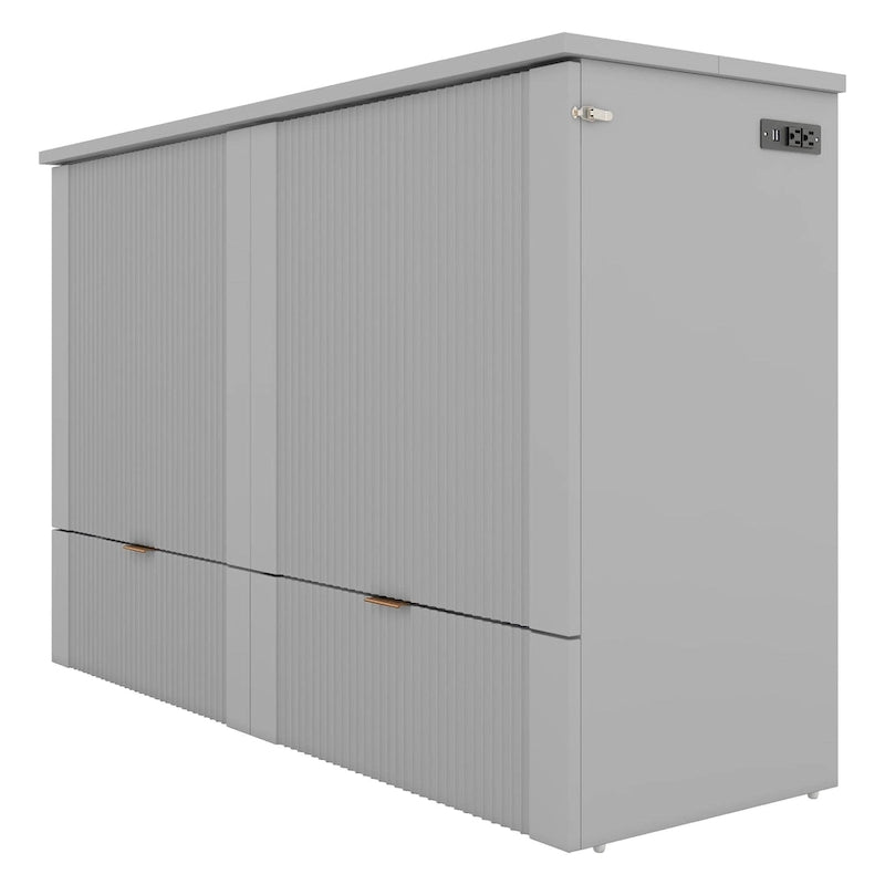 Lit escamotable pleine grandeur avec tiroir et ensemble de prises et ports USB
