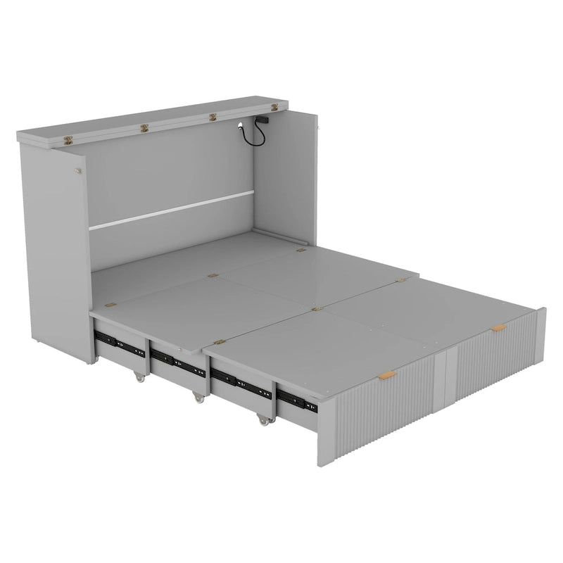 Lit escamotable pleine grandeur avec tiroir et ensemble de prises et ports USB