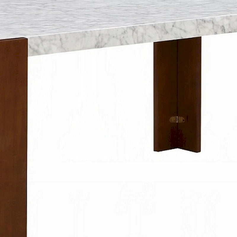 Table de salle à manger rectangulaire de 183 cm (72 pouces), plateau en faux marbre blanc, structure en bois brun