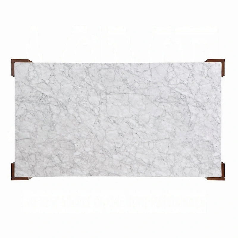Table de salle à manger rectangulaire de 183 cm (72 pouces), plateau en faux marbre blanc, structure en bois brun