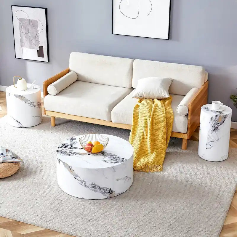 GDFStudio - Ensemble de tables basses cylindriques multi-tailles Jackson avec finition grain de bois