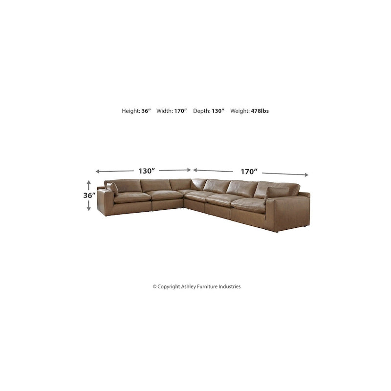 Canapé d'angle 6 pièces Emilia marron moyen, Signature Design by Ashley - 170 cm (L) x 130 cm (P) x 36 cm (H)
