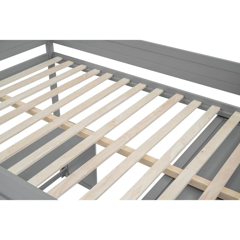 Lit mezzanine en bois pleine grandeur avec armoires et bureau à 2 tiroirs avec armoire