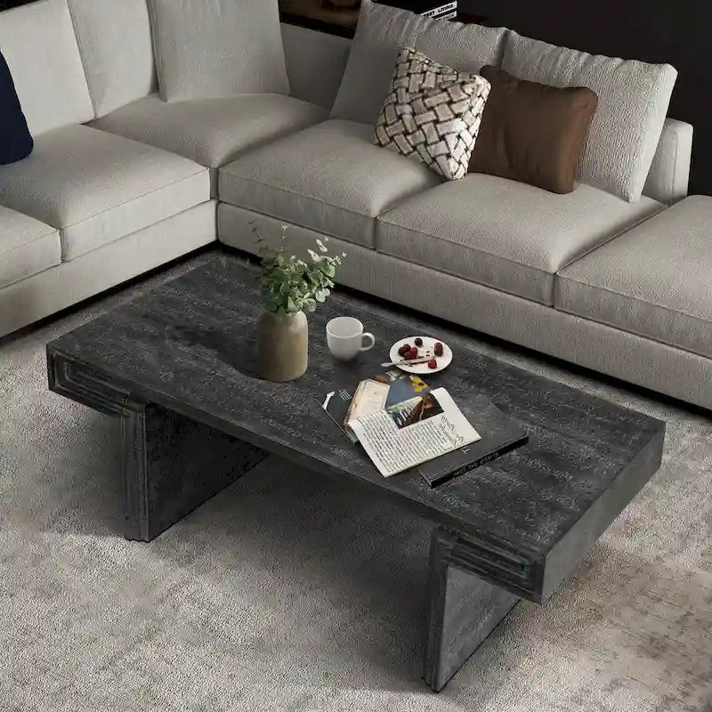 Table basse industrielle vintage haut de gamme à double niveau pour espaces de vie et de bureau