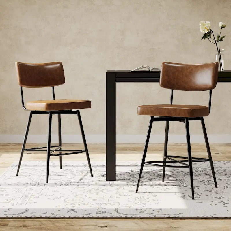 Tabourets de bar pivotants rétro Roomfitters 26, lot de 2, en similicuir avec assise rembourrée et structure en fer.