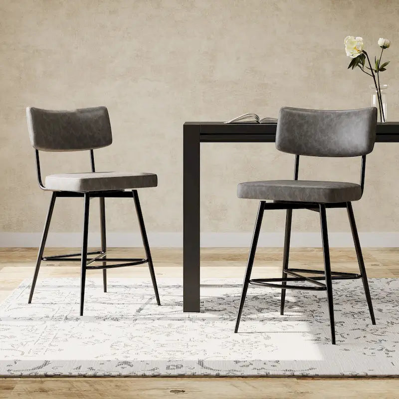 Tabourets de bar pivotants rétro Roomfitters 26, lot de 2, en similicuir avec assise rembourrée et structure en fer.