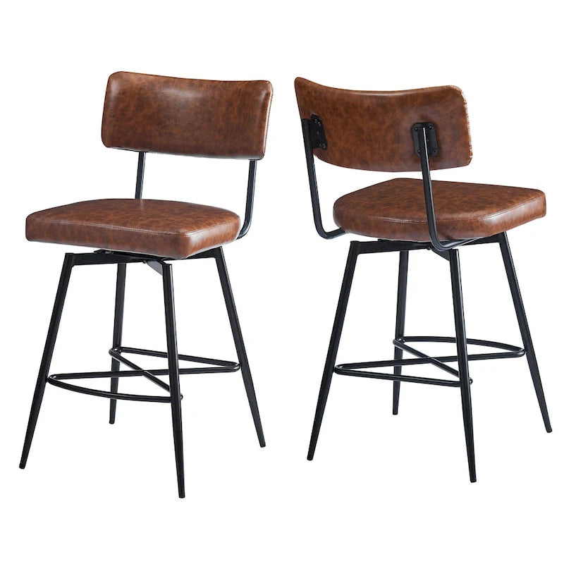 Tabourets de bar pivotants rétro Roomfitters 26, lot de 2, en similicuir avec assise rembourrée et structure en fer.