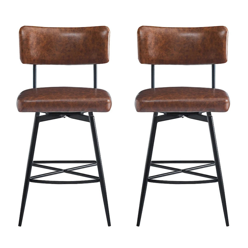 Tabourets de bar pivotants rétro Roomfitters 26, lot de 2, en similicuir avec assise rembourrée et structure en fer.
