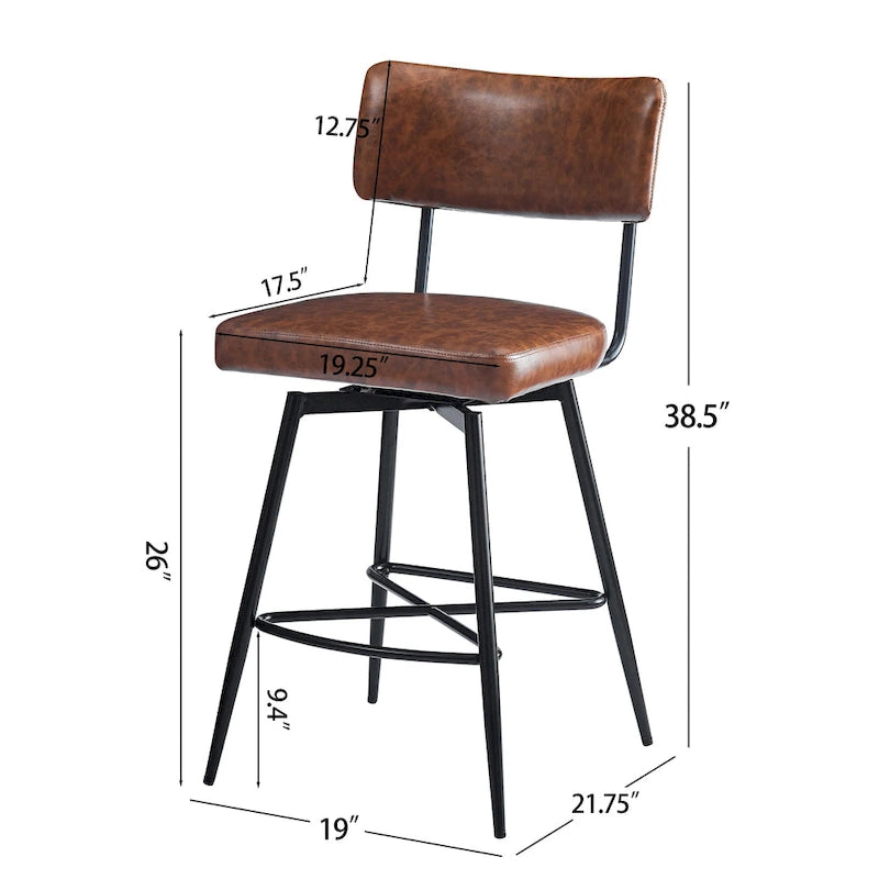 Tabourets de bar pivotants rétro Roomfitters 26, lot de 2, en similicuir avec assise rembourrée et structure en fer.