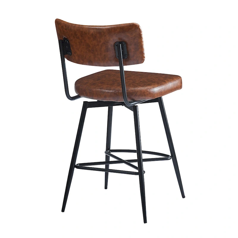 Tabourets de bar pivotants rétro Roomfitters 26, lot de 2, en similicuir avec assise rembourrée et structure en fer.