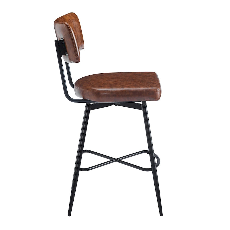 Tabourets de bar pivotants rétro Roomfitters 26, lot de 2, en similicuir avec assise rembourrée et structure en fer.