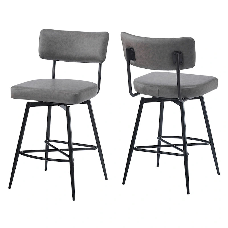 Tabourets de bar pivotants rétro Roomfitters 26, lot de 2, en similicuir avec assise rembourrée et structure en fer.