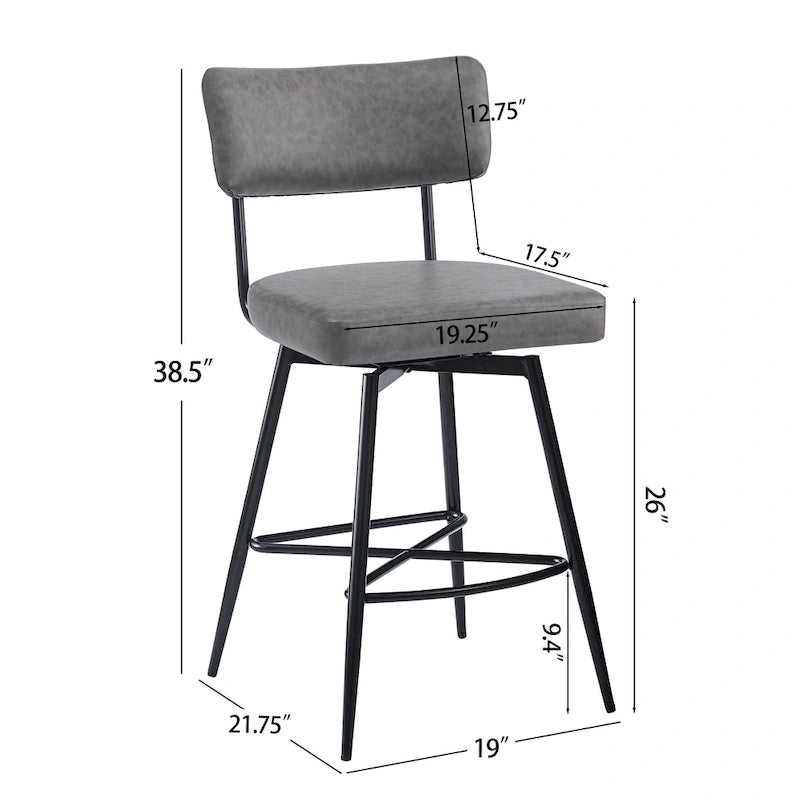 Tabourets de bar pivotants rétro Roomfitters 26, lot de 2, en similicuir avec assise rembourrée et structure en fer.