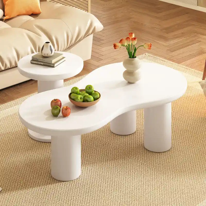 Ensemble de 2 tables basses gigognes nuage avec petite table d'appoint ronde