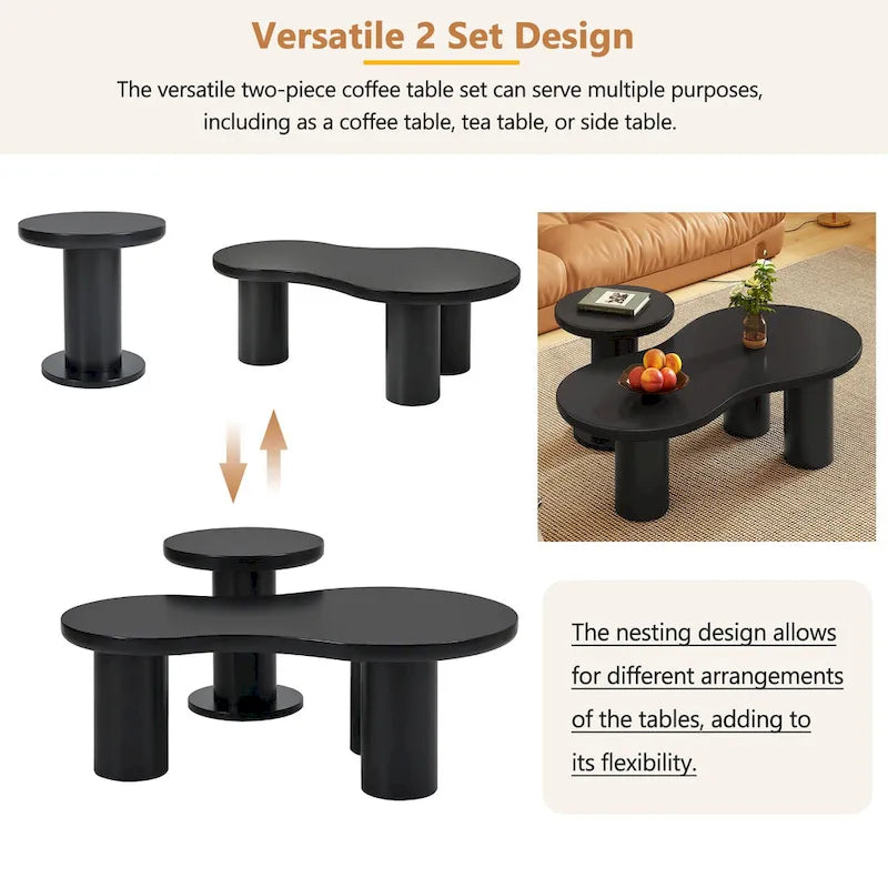 Ensemble de 2 tables basses gigognes nuage avec petite table d'appoint ronde