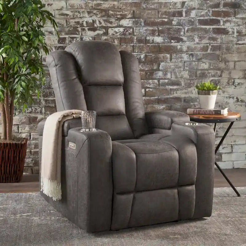 Fauteuil inclinable électrique Roomfitters 33 pouces (84 cm) avec rangement dans les accoudoirs et port USB, couleur ardoise