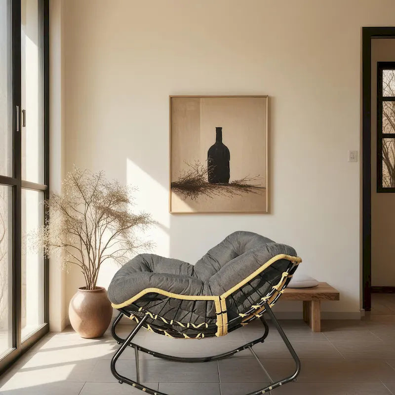 Fauteuil à bascule œuf avec motif en rotin