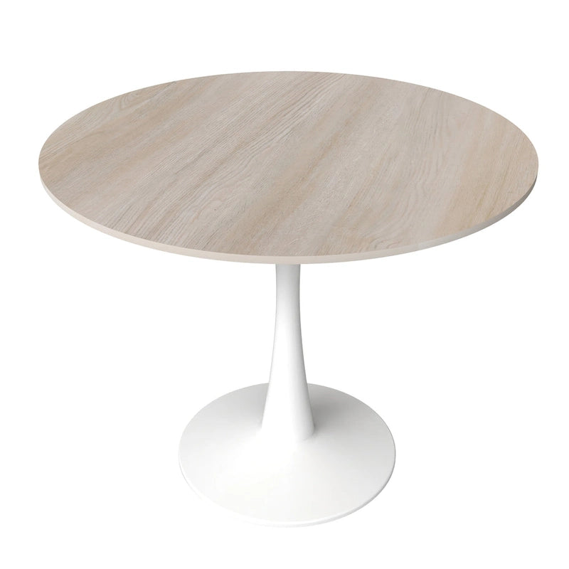 Table de salle à manger ronde moderne Bristol 31 avec plateau en pierre frittée et pied central en acier inoxydable blanc pour salle à manger et cuisine