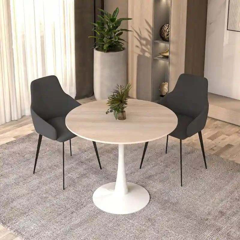 Table de salle à manger ronde moderne Bristol 31 avec plateau en pierre frittée et pied central en acier inoxydable blanc pour salle à manger et cuisine