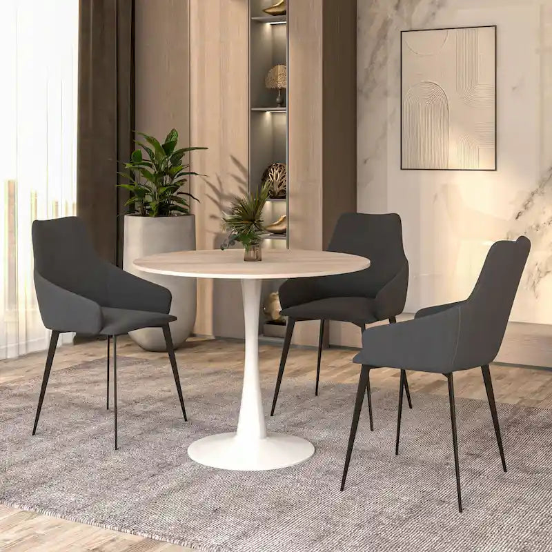 Table de salle à manger ronde moderne Bristol 31 avec plateau en pierre frittée et pied central en acier inoxydable blanc pour salle à manger et cuisine