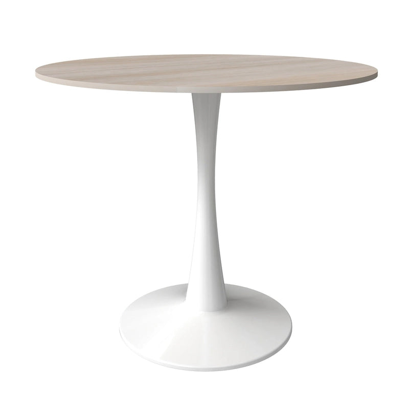 Table de salle à manger ronde moderne Bristol 31 avec plateau en pierre frittée et pied central en acier inoxydable blanc pour salle à manger et cuisine
