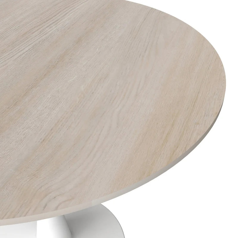 Table de salle à manger ronde moderne Bristol 31 avec plateau en pierre frittée et pied central en acier inoxydable blanc pour salle à manger et cuisine