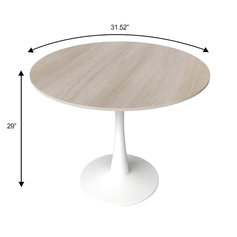 Table de salle à manger ronde moderne Bristol 31 avec plateau en pierre frittée et pied central en acier inoxydable blanc pour salle à manger et cuisine