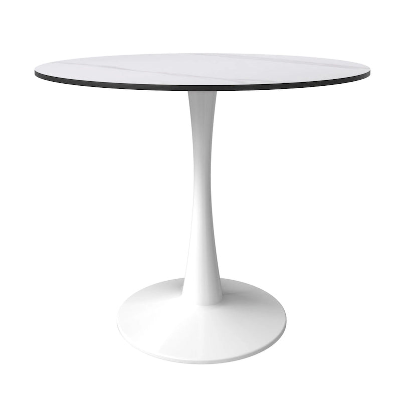 Table de salle à manger ronde moderne Bristol 31 avec plateau en pierre frittée et pied central en acier inoxydable blanc pour salle à manger et cuisine