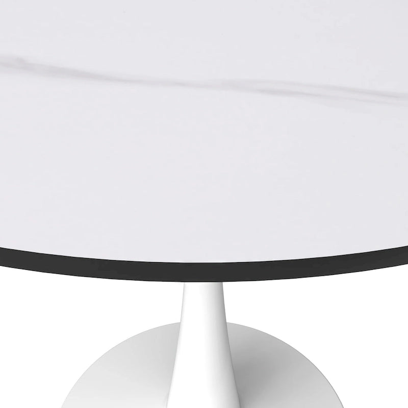 Table de salle à manger ronde moderne Bristol 31 avec plateau en pierre frittée et pied central en acier inoxydable blanc pour salle à manger et cuisine