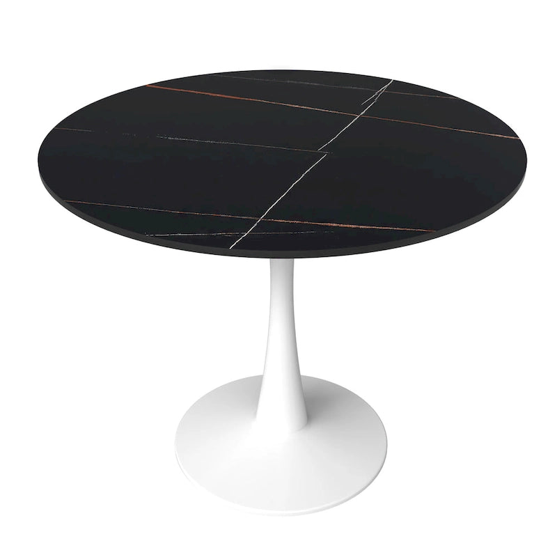 Table de salle à manger ronde moderne Bristol 31 avec plateau en pierre frittée et pied central en acier inoxydable blanc pour salle à manger et cuisine