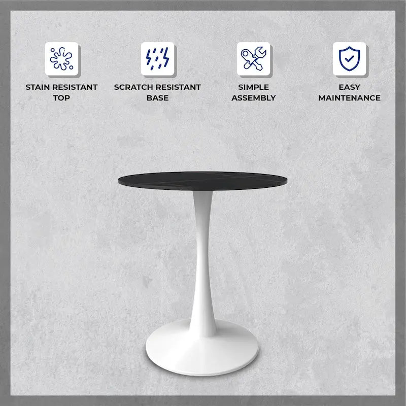 Table de salle à manger ronde moderne Bristol 31 avec plateau en pierre frittée et pied central en acier inoxydable blanc pour salle à manger et cuisine