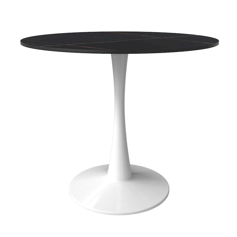 Table de salle à manger ronde moderne Bristol 31 avec plateau en pierre frittée et pied central en acier inoxydable blanc pour salle à manger et cuisine