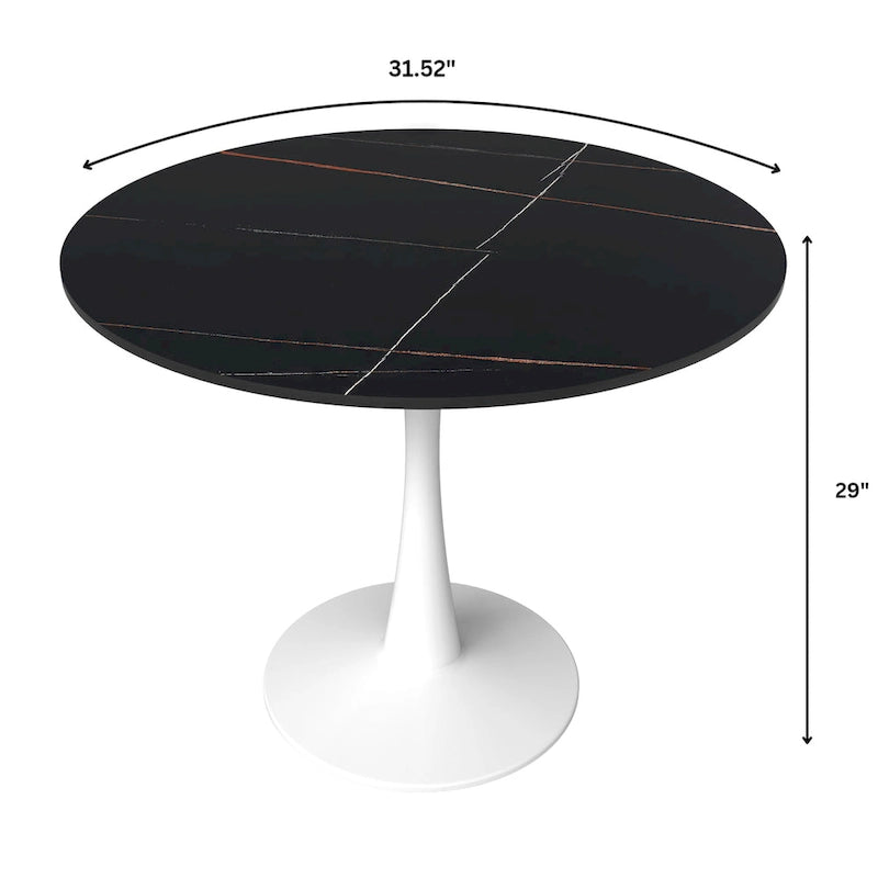 Table de salle à manger ronde moderne Bristol 31 avec plateau en pierre frittée et pied central en acier inoxydable blanc pour salle à manger et cuisine