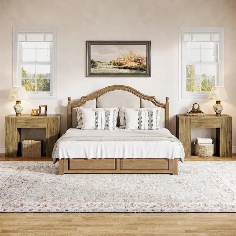 Table d'appoint de style campagnard de 31,5 pouces, table d'appoint moderne du milieu du siècle avec piédestal en bois