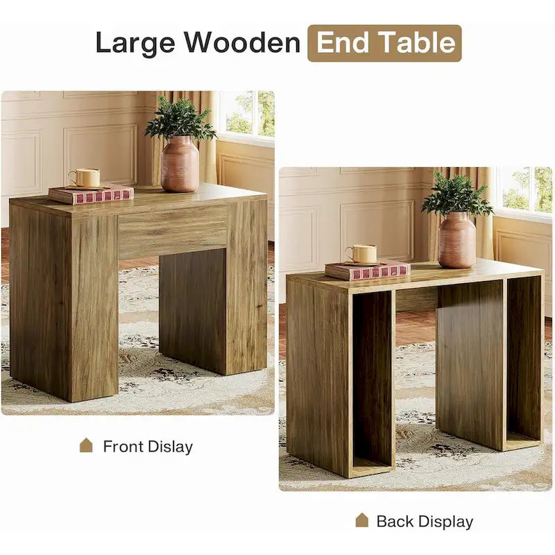 Table d'appoint de style campagnard de 31,5 pouces, table d'appoint moderne du milieu du siècle avec piédestal en bois