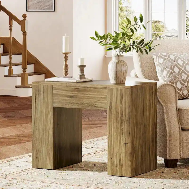 Table d'appoint de style campagnard de 31,5 pouces, table d'appoint moderne du milieu du siècle avec piédestal en bois