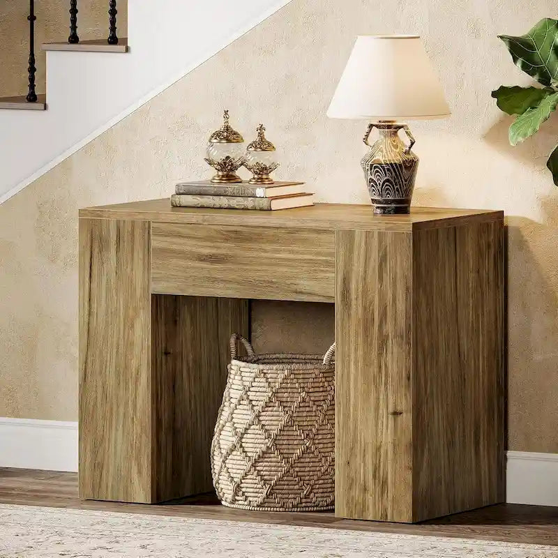 Table d'appoint de style campagnard de 31,5 pouces, table d'appoint moderne du milieu du siècle avec piédestal en bois