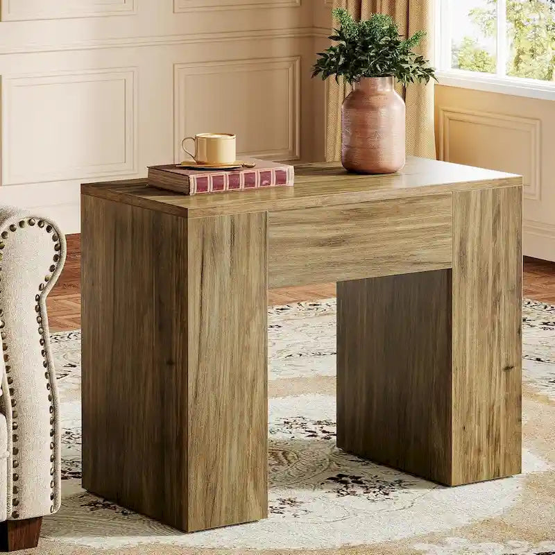 Table d'appoint de style campagnard de 31,5 pouces, table d'appoint moderne du milieu du siècle avec piédestal en bois