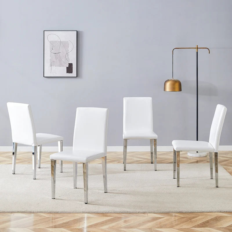 Ensemble de 4 chaises de cuisine/salle à manger rembourrées sans accoudoirs, fauteuil lounge moderne en cuir PU avec dossier pour salle à manger
