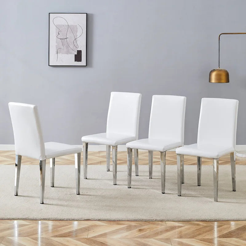Ensemble de 4 chaises de cuisine/salle à manger rembourrées sans accoudoirs, fauteuil lounge moderne en cuir PU avec dossier pour salle à manger