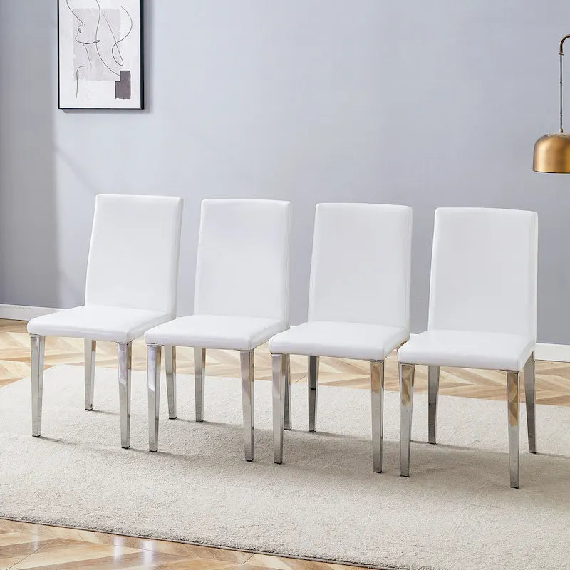 Ensemble de 4 chaises de cuisine/salle à manger rembourrées sans accoudoirs, fauteuil lounge moderne en cuir PU avec dossier pour salle à manger
